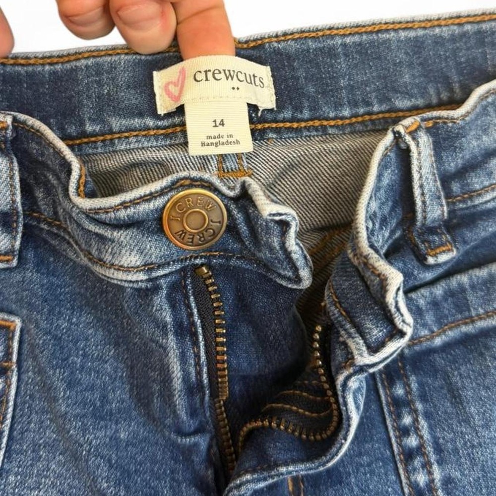 Crewcuts J.Crew Girls Wide Leg Denim Jeans Blue Patch Pocket Size 14 - Picture 2 of 5
